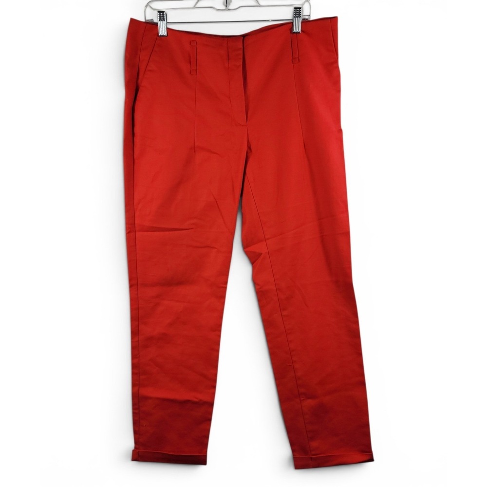 Zara Basics Trousers Women 12 Red Tapered Ankle Chino Business Casual Workwear